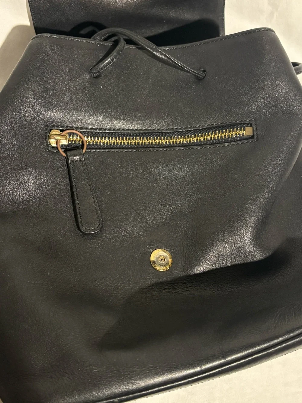 Y2K Coach Black Leather Backpack Drawstring Brass Hardware